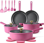 CAROTE Non Stick Pots and Pans Set, Cookware Sets Nonstick, Kitchen Cooking Set with Stay-Cool Handles,with Silicone Tools and Pot Protectors,16 Piece