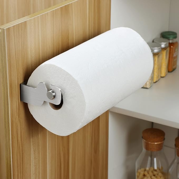 ZUNTO Paper Towel Holder Cabinet Door or Under Cabinet, Self Adhesive Big Roll Holder Wall Mount, Stainless Steel