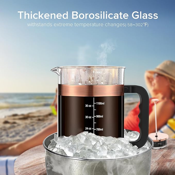QUQIYSO French Press Coffee Maker 51oz 304 Stainless Steel French Press with 4 Filter, Heat Resistant Durable, Easy to Clean, Borosilicate Glass Coffee Press, Copper