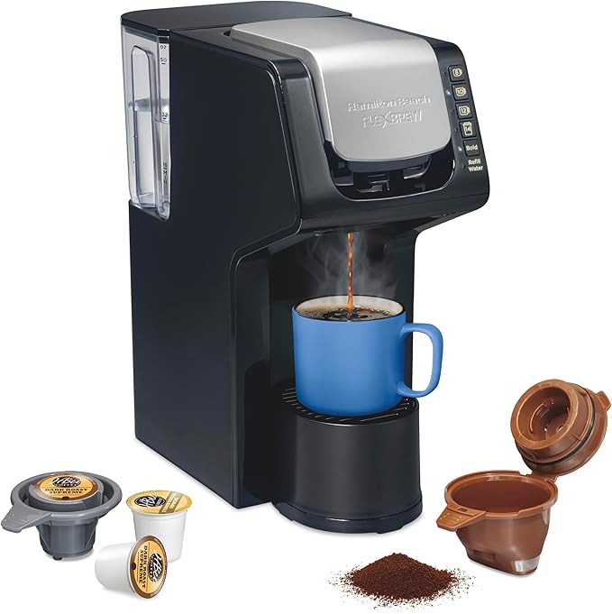 Hamilton Beach Gen 4 FlexBrew Single-Serve Coffee Maker with Removable Reservoir, Compatible with Pod Packs and Grounds, 50 oz., 4 Fast Brewing Options, Black