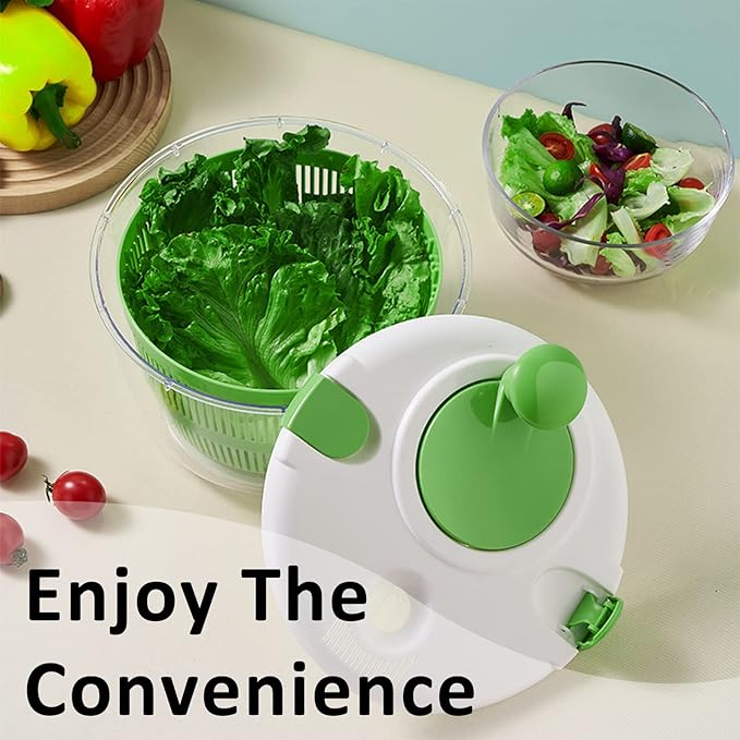 Salad Spinner, 5L Vegetable Washer Dryer Drainer Strainer with Bowl & Colander, Multi-Use Lettuce Spinner, Fruit Washer, Pasta and Fries Spinner