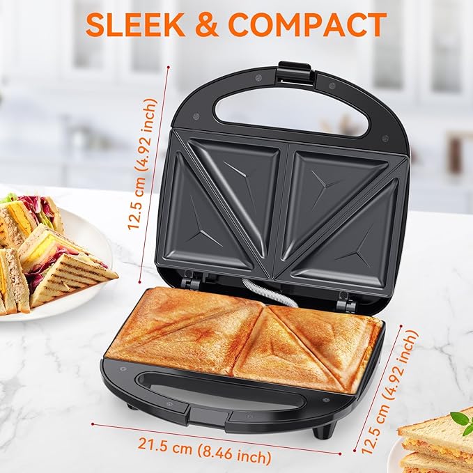 OSTBA Sandwich Maker, 2 Slice Grilled Cheese Maker with Non-stick Triangle Plates, Indicator Lights, Cool Touch Handle, Easy to Clean and Store, 750W