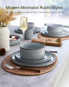 Famiware Star 18-Piece Reactive Glaze Plates and Bowls Sets, Service for 6 - Stoneware Dinnerware with Trim, Modern Rustic Dishes, Chip & Scratch Resistant, Microwave & Dishwasher Safe, Smoky Blue