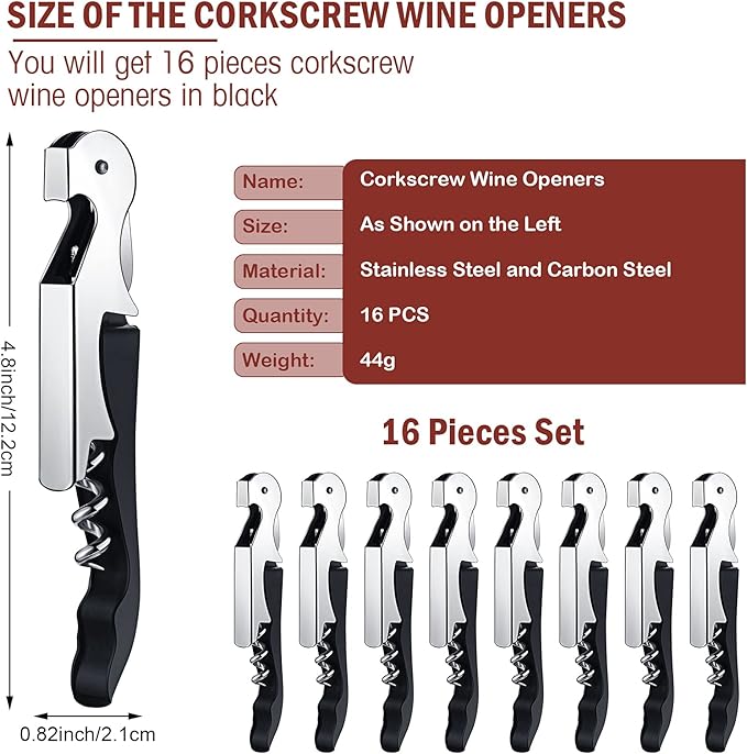 Wine Keys Opener Travel Corkscrew Wine bottle Opener Waiter Beer Bartender for Home Office Kitchen Restaurant Bar Applications(Black,16 Pieces)