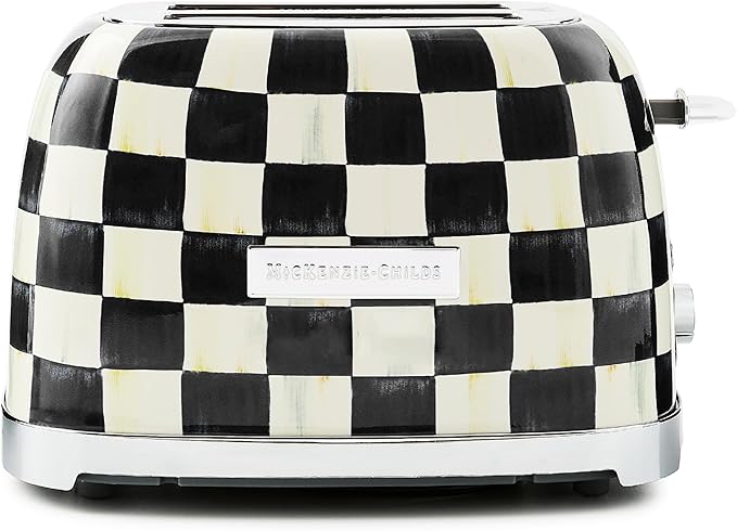 MACKENZIE-CHILDS 2-Slice Toaster, Decorative Toaster for Kitchen, Black-and-White Courtly Check