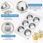 E-far Muffin Pan Set of 3, Stainless Steel Muffin Pan Tin for Baking, 6-Cup Metal Cupcake Pan Tray, Non-toxic & Healthy, Oven & Dishwasher Safe, Regular Size - 11.44 x 7.12 x 1.25 inch