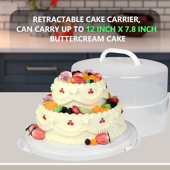 12 Inch Cake Carrier with Lid & Handle BPA-Free Cake Transport Container, Includes Insulated Bag, Cupcake & Pie Holders for Secure Dessert Delivery (Fits 7" Tall Cakes) (Purple)
