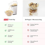 DASH Fresh Pop Popcorn Maker - Oil-Free, Air Popcorn Popper - With Measuring Cup & Recipe Guide - Perfect for Movie Nights - 16 Cups, White