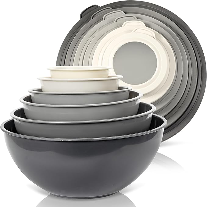 WHYSKO Mixing Bowl Set, 12 Piece Colorful Plastic Mixing Bowls with Lids Set for Food Prep Storage and Serving, Microwave and Dishwasher Safe for Kitchen Baking Cooking