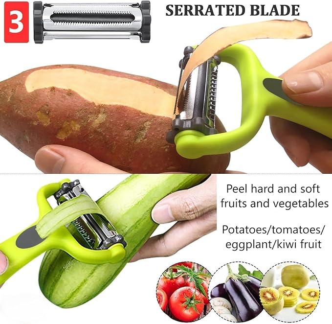 Razor-Sharp 4 In 1 Veggie Peelers For Kitchen Potato Peeler,2PCS I&Y Peeler For Peeling-Slicing-Shredding-Julienning-Excising,Vegetable Peeler With Rotary Stainless Blade& Non-Slip Handle