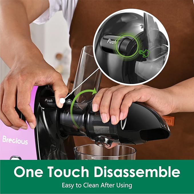 Slow Masticating Juicer,Brecious Cold Press Juicers with 2 Speed Modes & Quiet Motor,Juicers Machines Vegetable and Fruit with Reverse Function,Celery Juicer,BPA-Free,Easy to Clean (Purple）