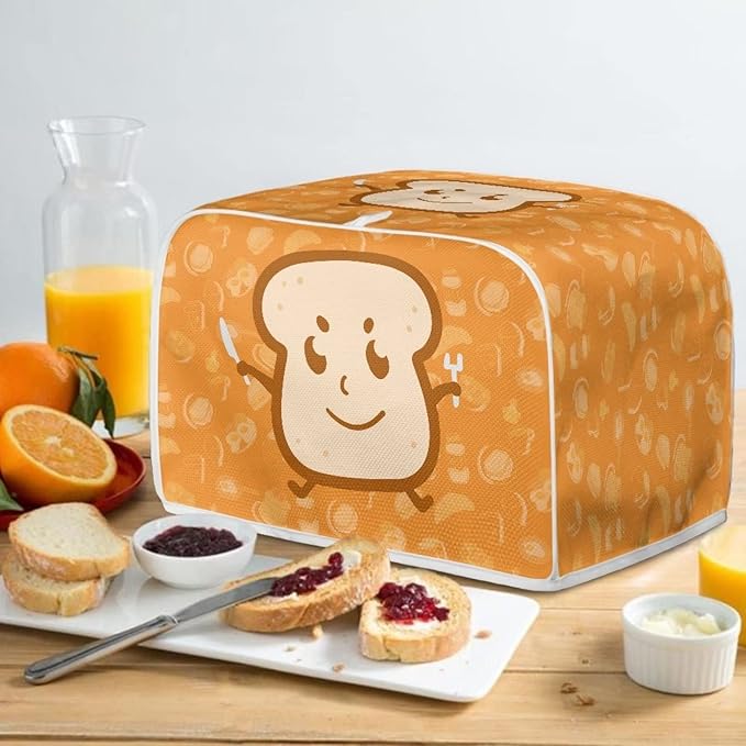 JEOCODY 2 Slice Toaster Cover With Cute Butter Bread Print - Quilted Fabric Dust-Proof and Fingerprint Protection for Kitchen Small Appliance