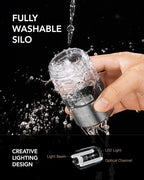 FORLIM Rechargeable Electric Salt and Pepper Grinder Set, Dual-Speed Control, Stainless Steel Automatic Salt & Pepper Mill with Dust Cover, 2 LED Lights, Adjustable Coarseness (2-Pack, Glossy Silver)