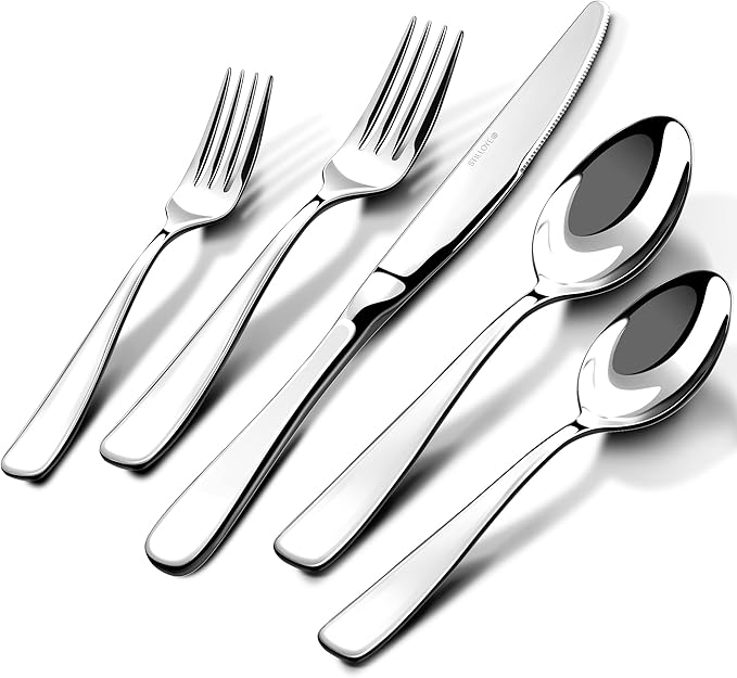 Silverware Set for 12, 60 Piece 18/10 Stainless Steel Flatware Utensils Cutlery Set, Mirror Polished knives Forks and Spoons Silverware Sets,Dishwasher Safe for Dinner Home Kitchen Wedding Party