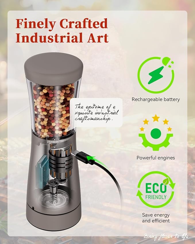 Electric Salt and Pepper Grinder Set with Storage Base, Stainless Steel Rechargeable Salt and Pepper Grinder Set with 4.5 oz Large Capacity, 1.8" Wide Mouth, Adjustable Coarseness, Ideal for Kitchen