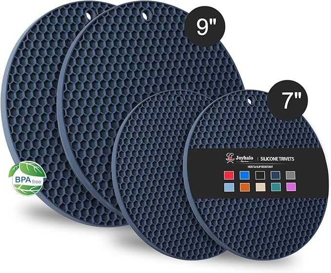 Joyhalo Trivets for Hot Dishes - Hot Pads for Kitchen, Silicone Pot Holders for Hot Pots and Pans, Silicone Mats for Kitchen Countertops, Table, Flexible Easy to Wash and Dry, Navy