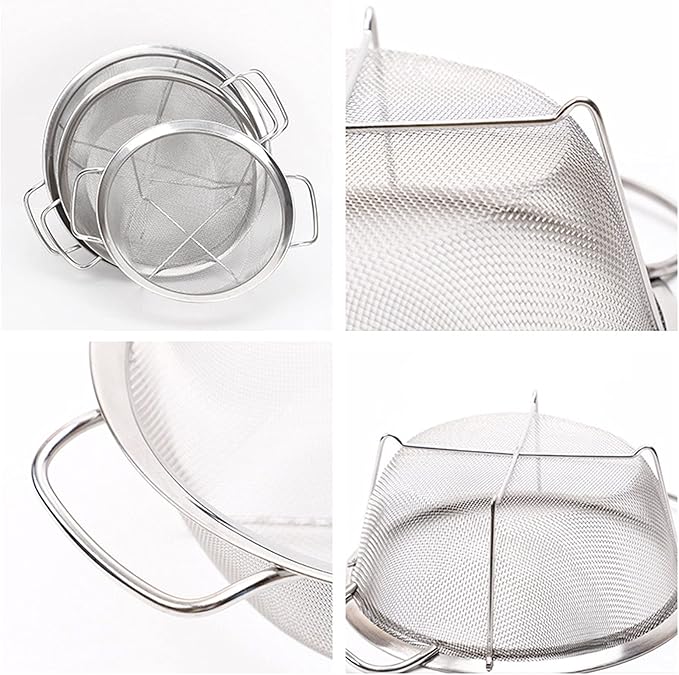 AJIODA Stainless Steel Mesh Colander Strainer Basket, 3 Quart Fine Mesh Net Colander with Heavy Duty Handles & Wide Rim & Resting Feet for Strain, Drain, Rinse, Fry, Steam or Cook Vegetables & Pasta