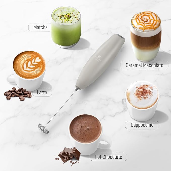 Zulay Kitchen Milk Frother Handheld Electric Whisk with AA Duracell Batteries – Durable Drink Mixer for Coffee, Lattes, Cappuccinos & More - Gray