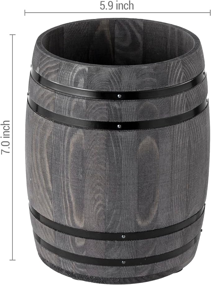 MyGift Wine Barrel Design Kitchen Utensil Crock, Vintage Gray Solid Wood Cooking Tool Holder