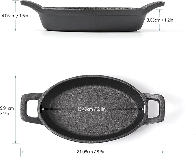 HAWOK Cast Iron Mini Oval Serving Dish, 6.1 inchx 3.85 inch, 8oz, Pre-seasoned