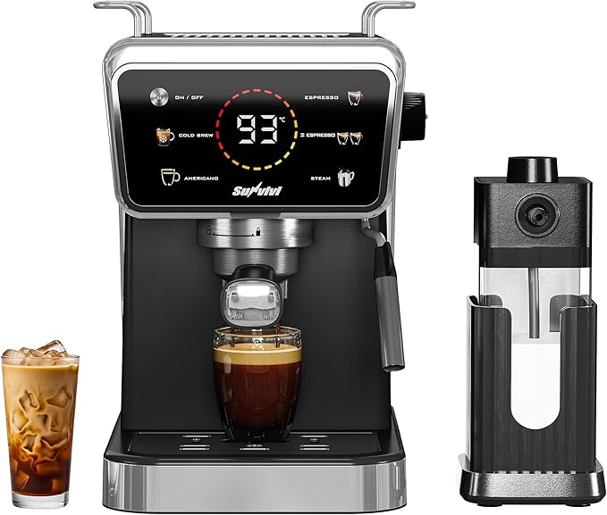 SUNVIVI 20 Bar Espresso Machine for Home and Office, 3-in-1 Iced Coffee Maker with Milk Frother, Espresso Shot & Iced Coffee, LED Touchscreen, 52OZ Removable Water Tank, Professional Coffee Brewing