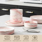 MALACASA Plates and Bowls Sets, 12 Pieces Porcelain Dinnerware Sets Dishware Sets Chip Resistant Ceramic Dish Set Dining Dinner Ware Service for 4, Marble Pink, Series LUNA