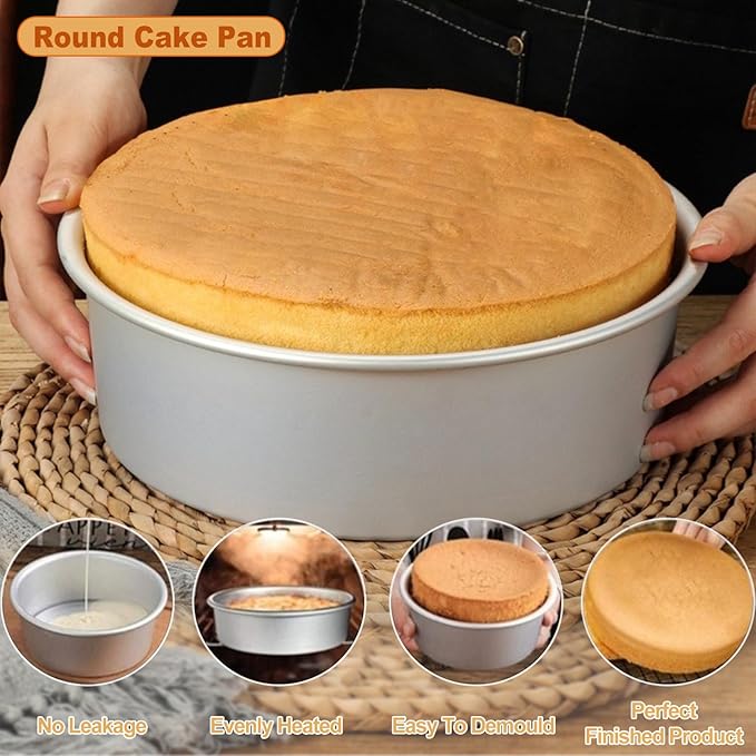 HomeMall Round Cake Pan Set of 3 (6 x 3 inch/8 x 3 inch/10 x 3 inch), Aluminum Baking Pans for Layer Cakes, Heavy Duty Non-Stick, Evenly Baking Tools for Home Kitchen, Birthday Wedding Anniversary