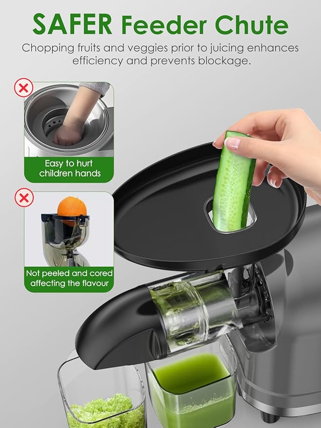 Slow Juicer for Celery Ginger Beet Carrot, Masticating Cold Press Juicer 200W Motor, Pulp Separated, East to Clean Dishwasher Safe, BPA Free, Juicer Machine Vegetable & Fruit