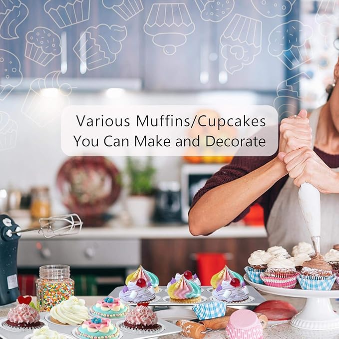 TeamFar Muffin Pan Set of 4, 6 Cup Muffin Tins Pans For Baking, Cupcake Pan Tray Set Stainless Steel for Baking Muffins Cakes Tarts and More, Healthy & Sturdy, Oven & Dishwasher Safe