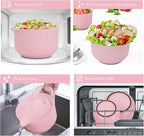 BoxedHome 4 Pack Nesting Mixing Bowl with Pour Spout and Handle, BPA free Microwave & Dishwasher Safe(Pink, 4 Pack with Handle)