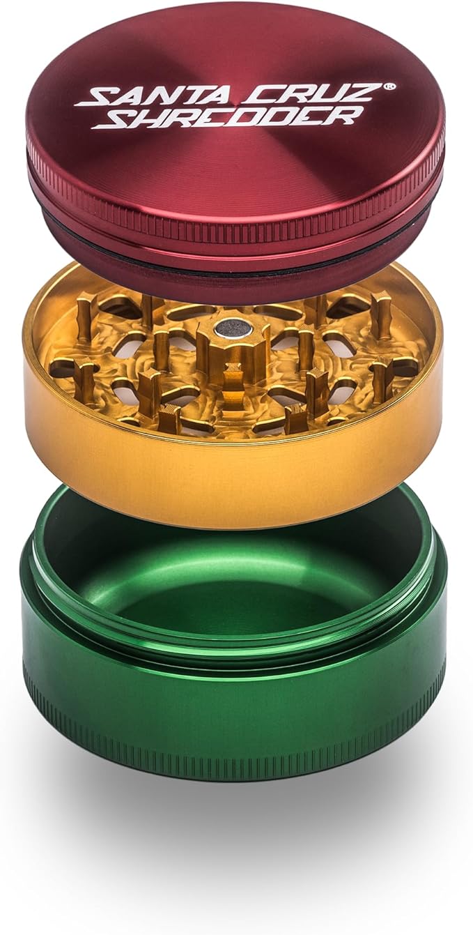 Santa Cruz Shredder Metal Herb Grinder Knurled Top for Stronger Grip 3-Piece Large 2.7" (Rasta)