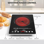 Single Burner Electric Cooktop, 1800W Electric Stove Top Portable, Infrared Hot Plate 110v Plug in Countertop, Child Safety Lock, Timer, 9 Power Level, Compatible for All Cookware, Induction Cookotp