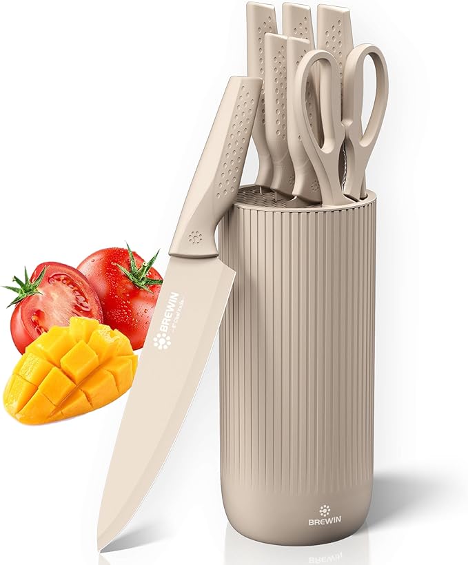 Knife Set, Brewin Kitchen Knife Set, Knives Set for Kitchen, Universal Knife Block, Utility Knife Block Set, New Home Essentials, Apartment Essentials, Dishwasher Safe