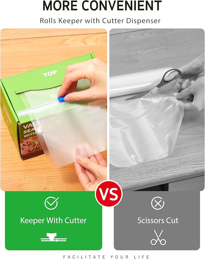 Syntus 6" x 100' Food Vacuum Seal Roll Keeper with Cutter Dispenser, Commercial Grade Vacuum Sealer Bag Rolls, BPA Free Food Vac Bags, Ideal for Storage, Meal Prep and Sous Vide