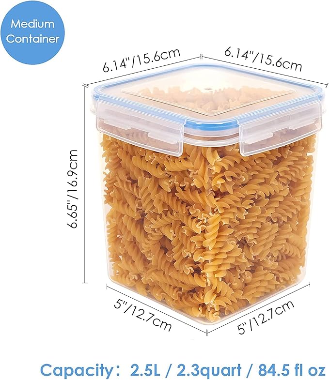 Vtopmart Food Storage Containers 2.5L / 84.5oz, 4 Pieces BPA Free Plastic Airtight Canister for Flour, Sugar, Baking Supplies, with 4 Measuring Cups and 24 Labels, Blue
