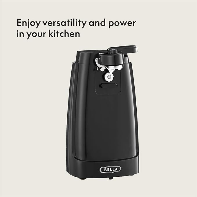 bella Electric Can Opener and Knife Sharpener, Removable Cutting Lever, Cord Storage, Stainless Steel Blade, Black