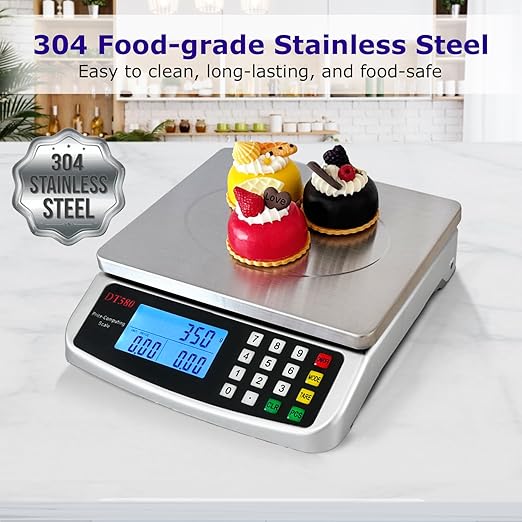 110lb/50kg Food Scale, Large Digital Kitchen Scale with Tray, 304 Stainless Steel, Commercial Price Computing Scale, Counting Scale for Baking, Cooking, Meat, Industry, Counting, Adapter Included