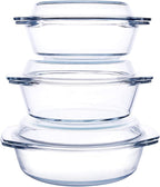 Set of 6 Pieces Round Tempered Glass Casserole Dish with Lids, Glass Casserole Baking Dish Set for Oven, Freezer and Dishwasher Safe - 1QT+1.5QT+1.8QT