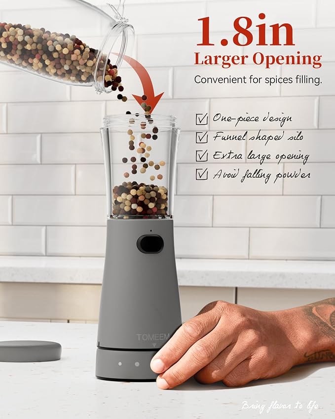 Electric Salt and Pepper Grinder Set with Storage Base, Stainless Steel Rechargeable Salt and Pepper Grinder Set with 4.5 oz Large Capacity, 1.8" Wide Mouth, Adjustable Coarseness, Ideal for Kitchen