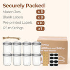 ComSaf Wide Mouth Mason Jars 16oz - 8 Pack, Pint Mason Jars with Lids and Seal Bands, Glass Canning Jars for Pickling, Jam, Jelly, Honey, Salad, Desert, Shower Wedding Favors, DIY Candles Decor