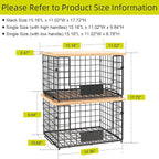 2 Pack Stackable Wire Baskets with Bamboo Top for Pantry Organizers and Storage, XXL Kitchen Organization Counter Basket for Fruit, Vegetable, Produce, Bread, Potato and Onion Storage Bins