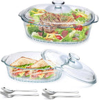 2 Pack Glass Casserole Baking Dishes with Lids for Oven,1.9 Qt and 3 Qt Ribbed Oval Glass Serving Dishes Bakeware Set for Lasagna,Casseroles,Leftovers,Cooking,Kitchen