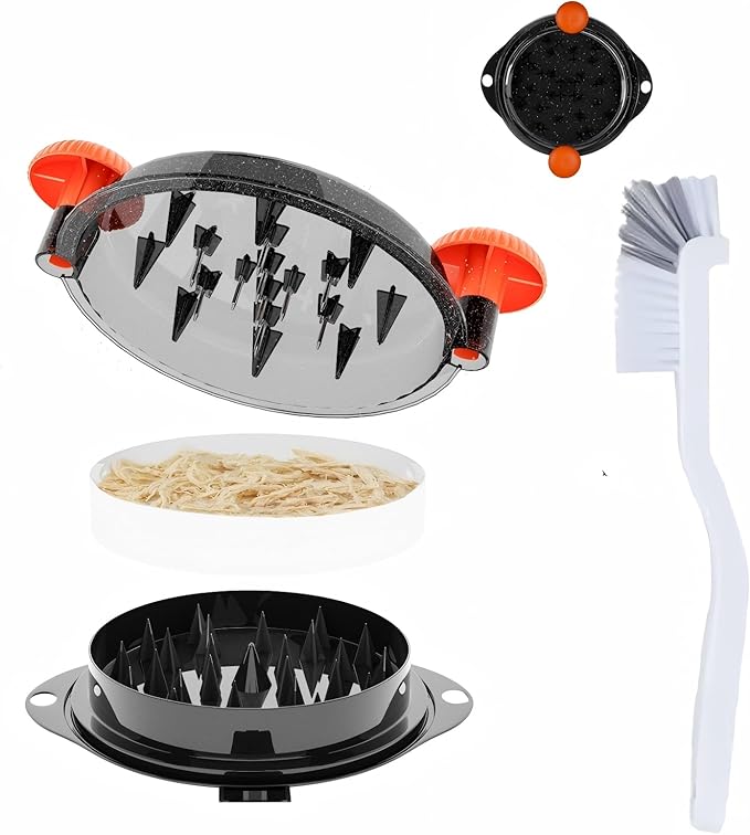 Chicken Shredder Tool Twist Pro - Large Meat Shredder for Chicken Breast, Pulled Pork, Beef with Upgraded Stainless Steel Spikes Wall Mounted Design BPA-Free Kitchen Essentials Gadgets (Orange/Black)