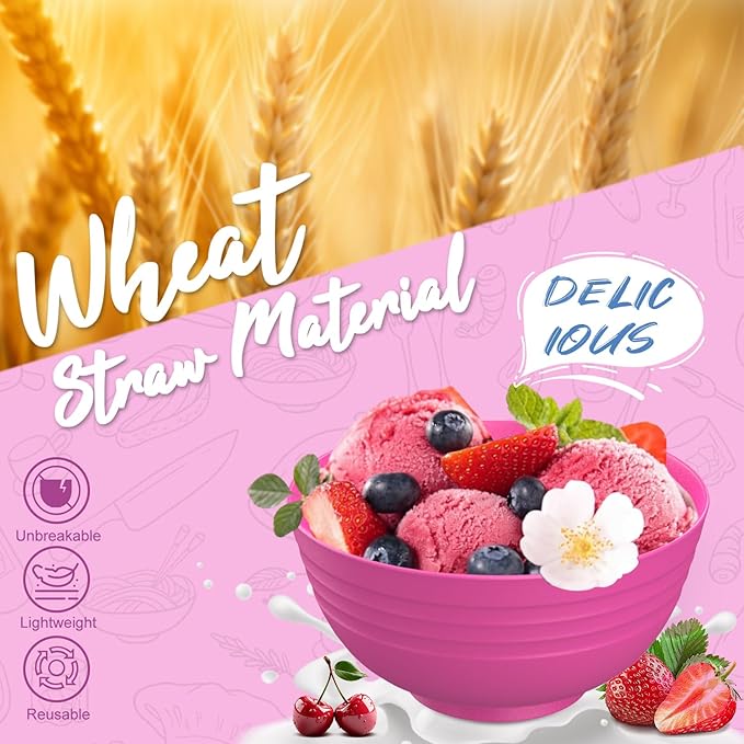 Wheat Straw Dinnerware Sets 40 PCS Bowl and Plate Sets With Cup Dishes Set for 8 Unbreakable Dish Sets Microwave Safe Plates Dinner Bowls Drinking Glasses With 4 Color - Flower Color