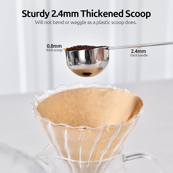 U-Taste Coffee Scoop 2 Tablespoon: 18/8 Stainless Steel Measuring Scooper for Ground Coffee, Bean, Powder, Espresso, 6.9in Long Handle Metal Meaure Spoon for Canister, Jar (2Tbsp/30ml, Silver)