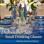 Yungala Blue Glassware set of 6 small dishwasher safe colored glasses, Blue glass cups, matching highball and wine glasses available