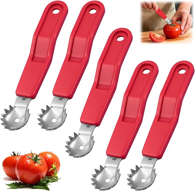 5 Pcs Tomato Corer Tool Strawberry Huller Stem Remover, Handle with hole, Stainless Steel, Fruit Corer Tool for Tomato Strawberry