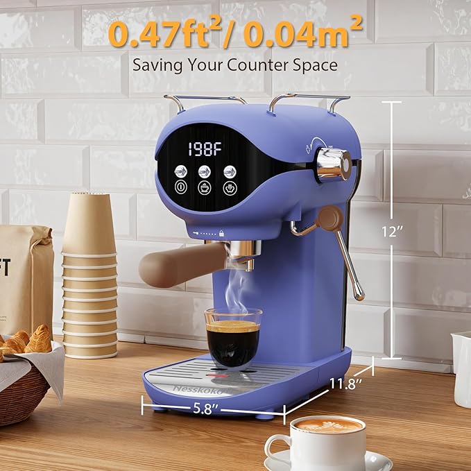Espresso Machine with Steam Milk Frother Semi Automatic 20 Bar Compact Blue with Toggle Switch for home Cafetera Espresso, Latte, Cappuccino, Americano, Macchiato