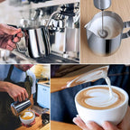 Milk Frothing Pitcher, 32oz Steaming Pitcher Stainless Steel Espresso Machine Accessories for Coffee Bar, Cappuccino Barista Tools Milk Jug Steamer Frother Cup with Decorating Latte Art Pen