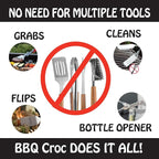 BBQCroc 3-in-1 Barbecue Tool 26-inch Extra Light and Super Long Heavy Duty Tongs, Spatula and Grill Scraper (Red) – Longest BBQ Tool Ever!